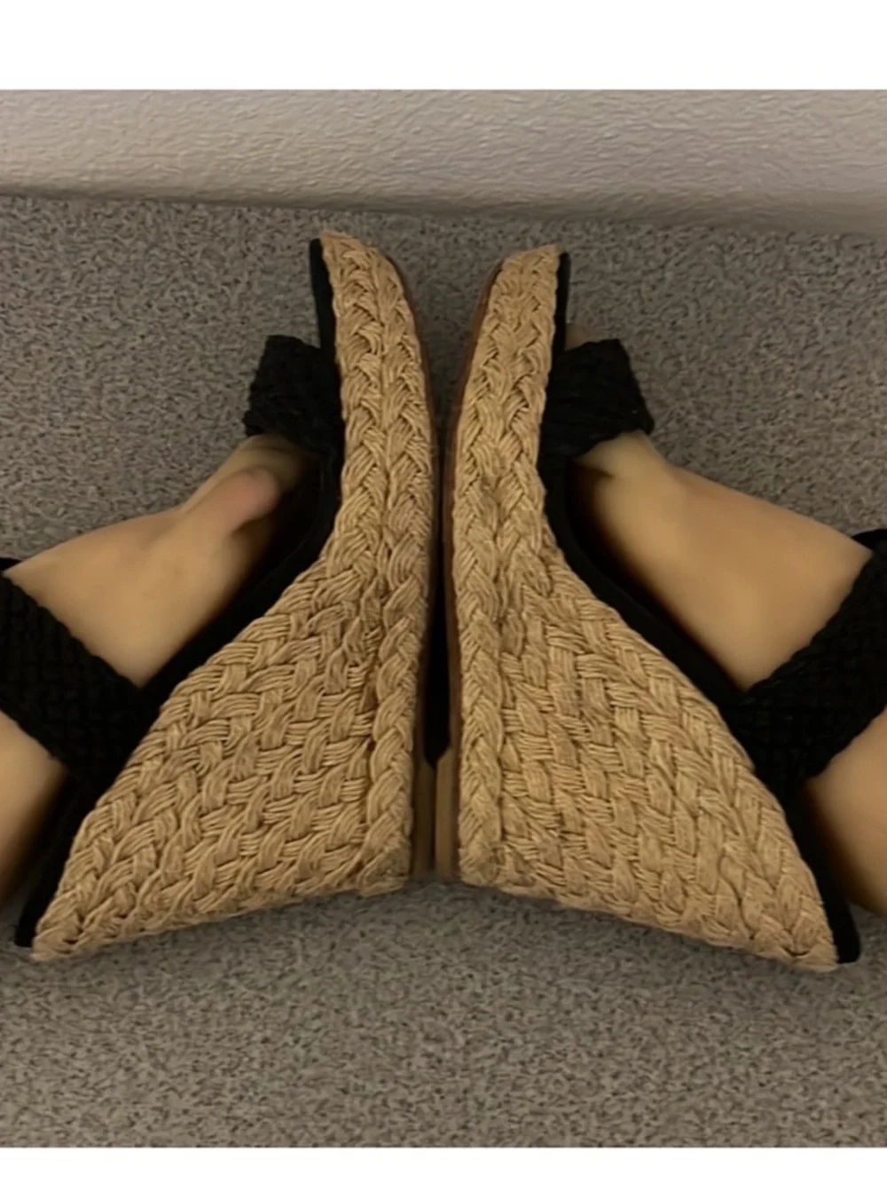 Authentic Stuart Weitzman luxury designer black wedge espadrilles sandals sz 9